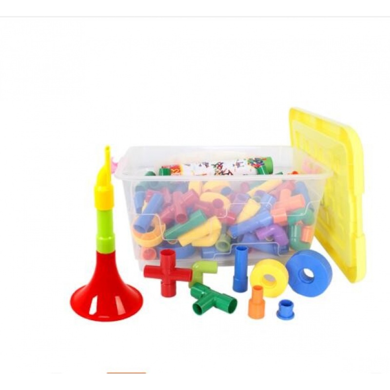 启蒙塔管道带喇叭哨子塑料拼插幼儿园早教益智儿童男女孩桌面玩具